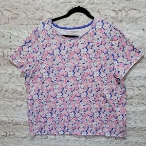 Talbots Blue, Pink And White Floral Crewneck Tee Womens Sz 2x Plus Top, Spring